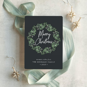 Naturally Joyful Watercolor Wreath Christmas Holiday Card