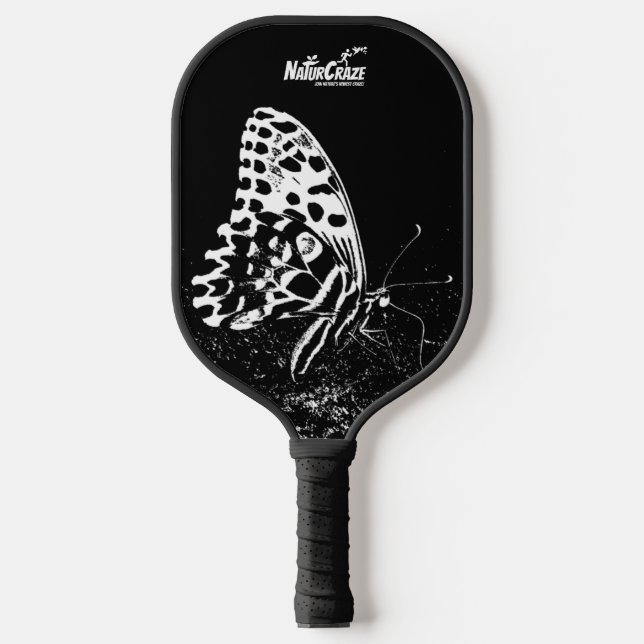 NaturCraze White Butterfly Black Pickleball Paddle (Front)