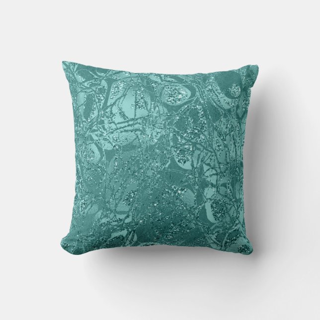 Nature Abstract Glam Glitter Aqua Blue Mint Cushion (Front)