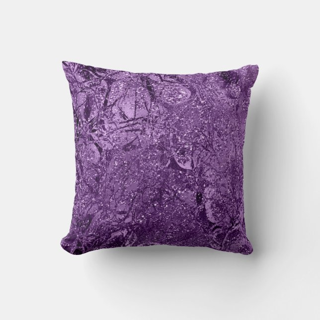 Nature Abstract Glam Glitter Purple Amethyst Plum Cushion (Front)