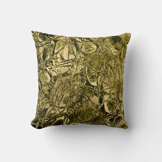 Nature Abstract Gold Cell Glitter Chartreuse Green Cushion (Front)