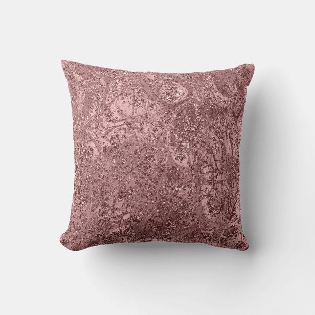 Nature Abstract Rose Blush Gold Glitter Mauve Cushion (Front)