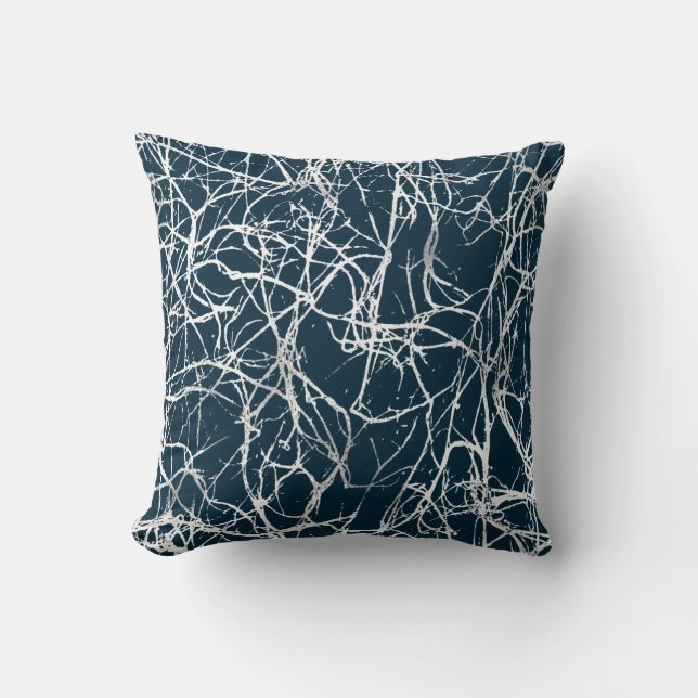 Nature Abstract Teal Navy White Grey Nerves Venes Cushion (Front)