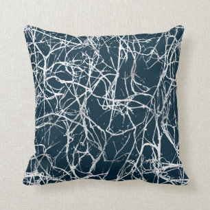Nature Abstract Teal Navy White Grey Nerves Venes Cushion