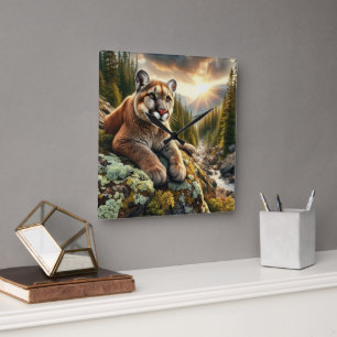 Nature and Big Cat  Mountain Lion Wall Clock