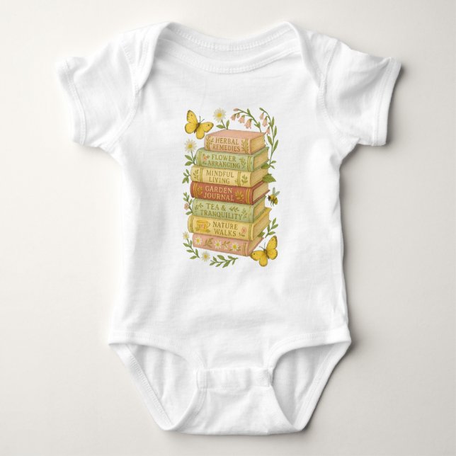 Nature and Book Lover Botanical Stack Baby Bodysuit (Front)