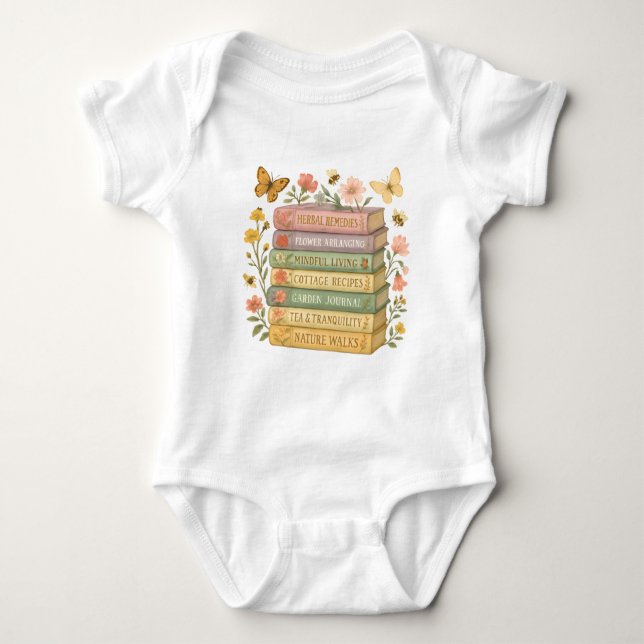 Nature and Book Lover Botanical Stack Baby Bodysuit (Front)