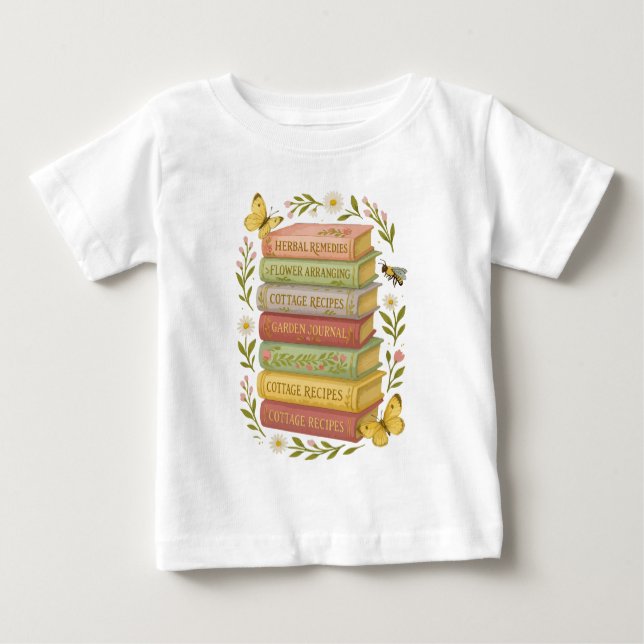 Nature and Book Lover Botanical Stack Baby T-Shirt (Front)