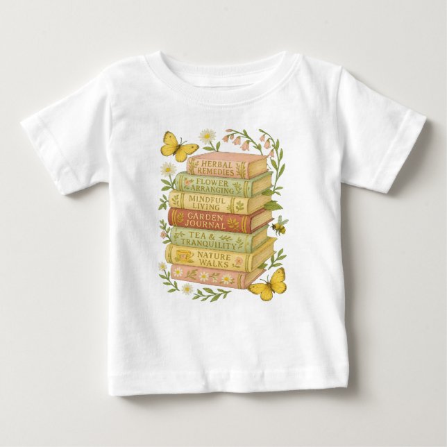 Nature and Book Lover Botanical Stack Baby T-Shirt (Front)