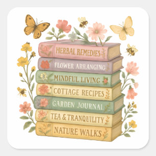 Nature and Book Lover Botanical Stack Square Sticker