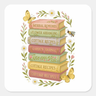 Nature and Book Lover Botanical Stack Square Sticker