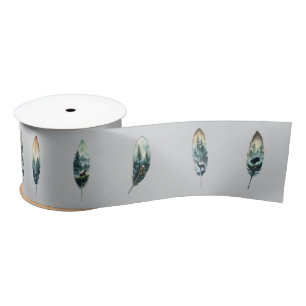 Nature and Wildlife Images on Feathers 3"  Satin Ribbon