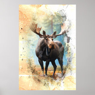 *~* Nature AP49 MOOSE Artsy Forest Peach Glitter Poster