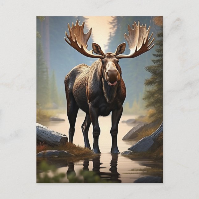 *~* Nature AP49 MOOSE Forest STREAM Woods Postcard (Front)