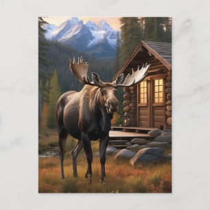 *~* Nature AP49 MOOSE Woods Forest Dusk Mountains Postcard