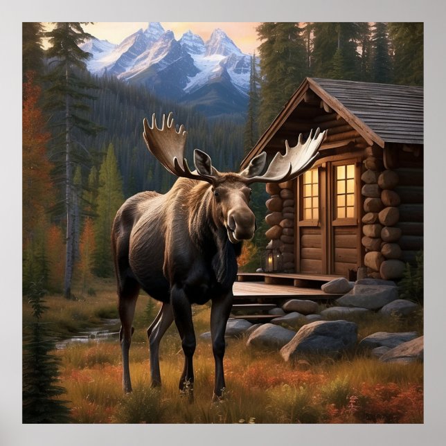 *~* Nature AP49 MOOSE Woods Forest Dusk Mountains Poster (Front)