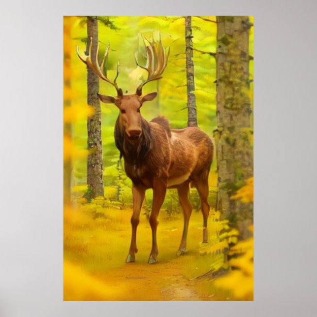 *~* Nature AP49 MOOSE Woods Forest Fall Yellow Poster (Front)