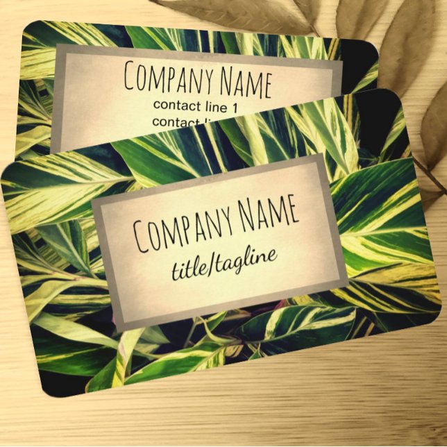 nature art bold leaf patterns green yellow  business card (Creator Uploaded)