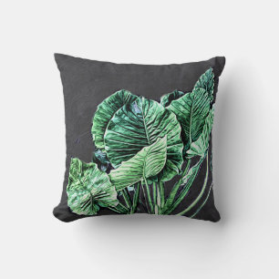 nature art bright green leaves on dark grey cushion