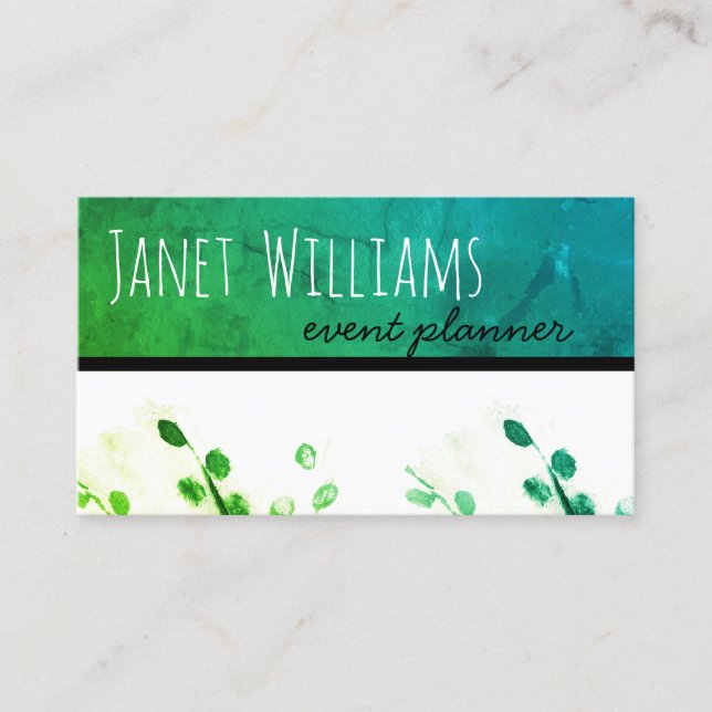 nature art custom business card in green (Front)