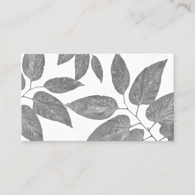 nature art leaf pattern grey and white clean  business card (Front)