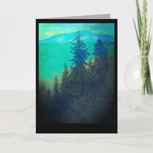 nature art mountain pine trees blank card