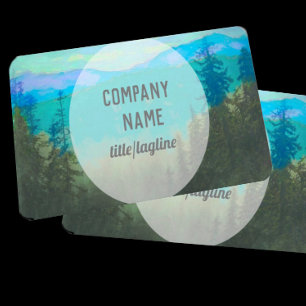 nature art mountains and pines turquoise and green business card