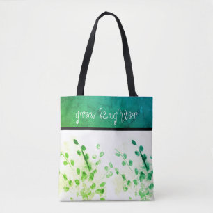 nature art watercolor garden tote in green bag