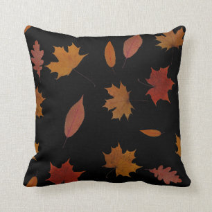 Nature Autumn Leaves on Black Custom Colour Cushion