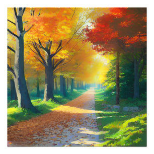 Nature Autumn Trees in Forest Photo Print