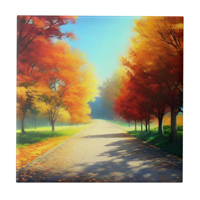 Nature Autumn Trees in The Forest Ceramic Tile (Front)