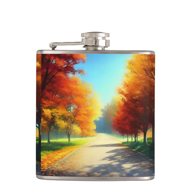 Nature Autumn Trees in The Forest Hip Flask (Front)