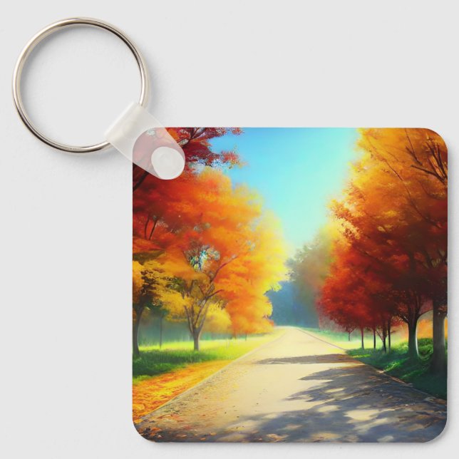Nature Autumn Trees in The Forest Key Ring (Front)