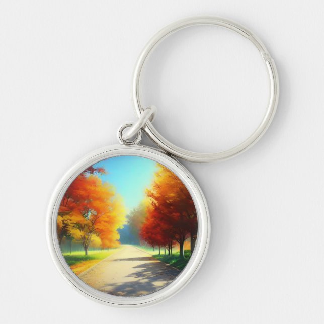 Nature Autumn Trees in The Forest Key Ring (Front)