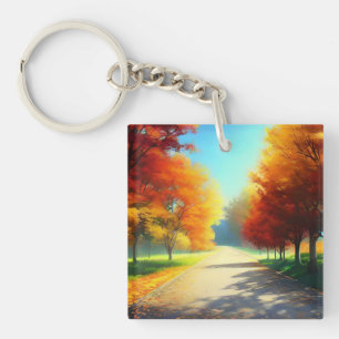 Nature Autumn Trees in The Forest Key Ring