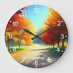 Nature Autumn Trees in The Forest Large Clock