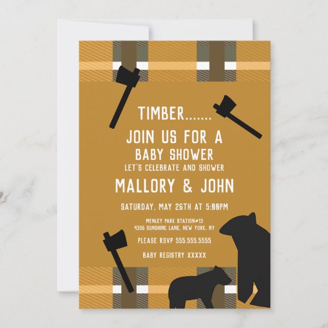 Nature Bear and Axe Lumbarjack Fall Invitation (Front)