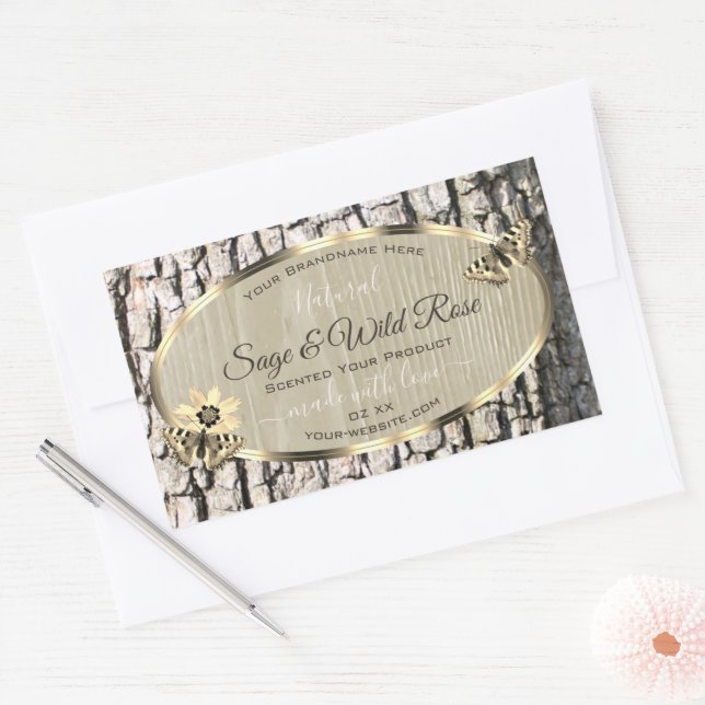 Nature Beige Tree Bark Gold Frame Product Labels (Envelope)
