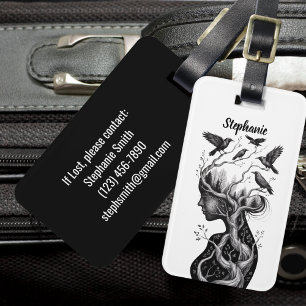 Nature Black Birds & Woman Black Elegant Wildlife Luggage Tag