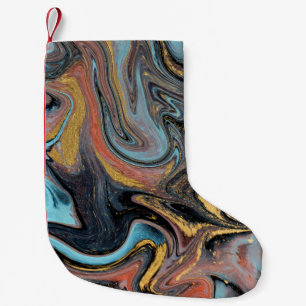 Nature blue and green marbling with golden glitter small christmas stocking