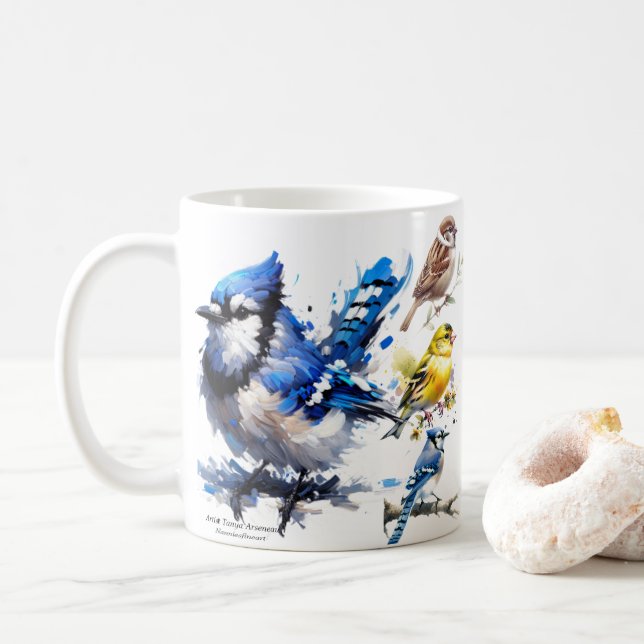 Nature Blue Jays Birds Coffee Mug (With Donut)