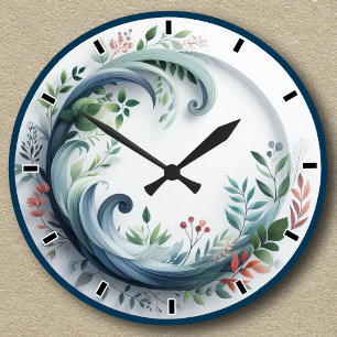 Nature Botanical Design With Hour Markers Round Clock