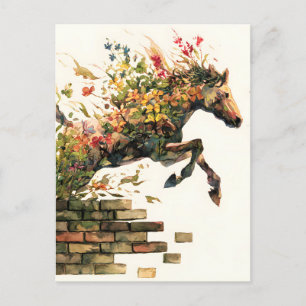 Nature Botanical Floral Horse Jumping Announcement Postcard