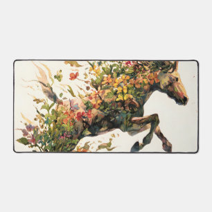 Nature Botanical Floral Horse Jumping Desk Mat