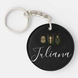 Nature Bugs Beetles Doodle Script Name Keychain