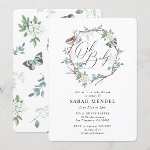 Nature Butterfly Floral Wreath Baby Shower Invitation