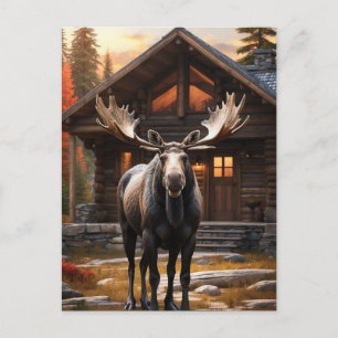 *~* Nature Cabin AP49 MOOSE Forest Cottage Postcard