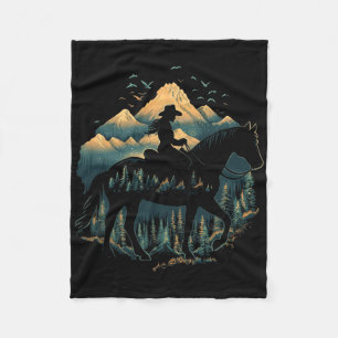 Nature Camping Cowgirl On Horse Fleece Blanket