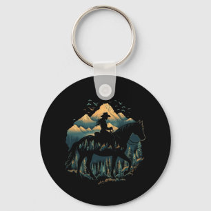Nature Camping Cowgirl On Horse  Key Ring