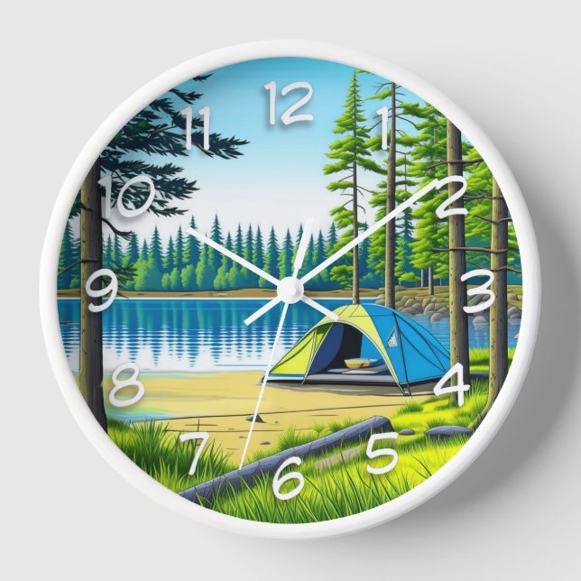 Nature Camping Themed Tent in the Woods Clock (Front)